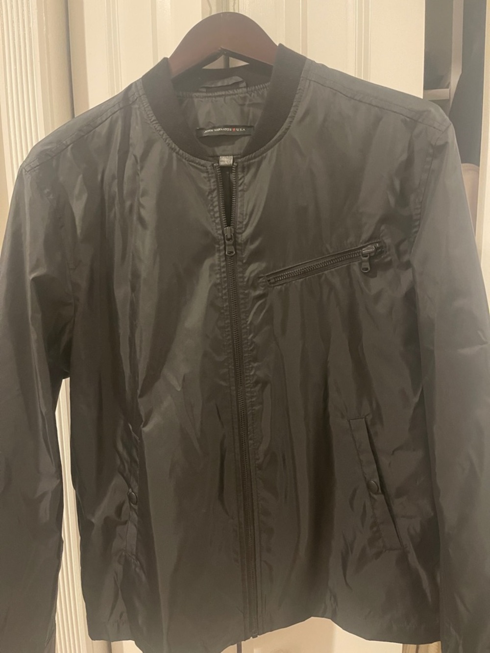 John Varvatos Men's Black Nylon Bomber Jacket Medium